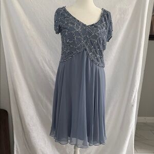 J Kara Slate Blue Embellished Midi Dress